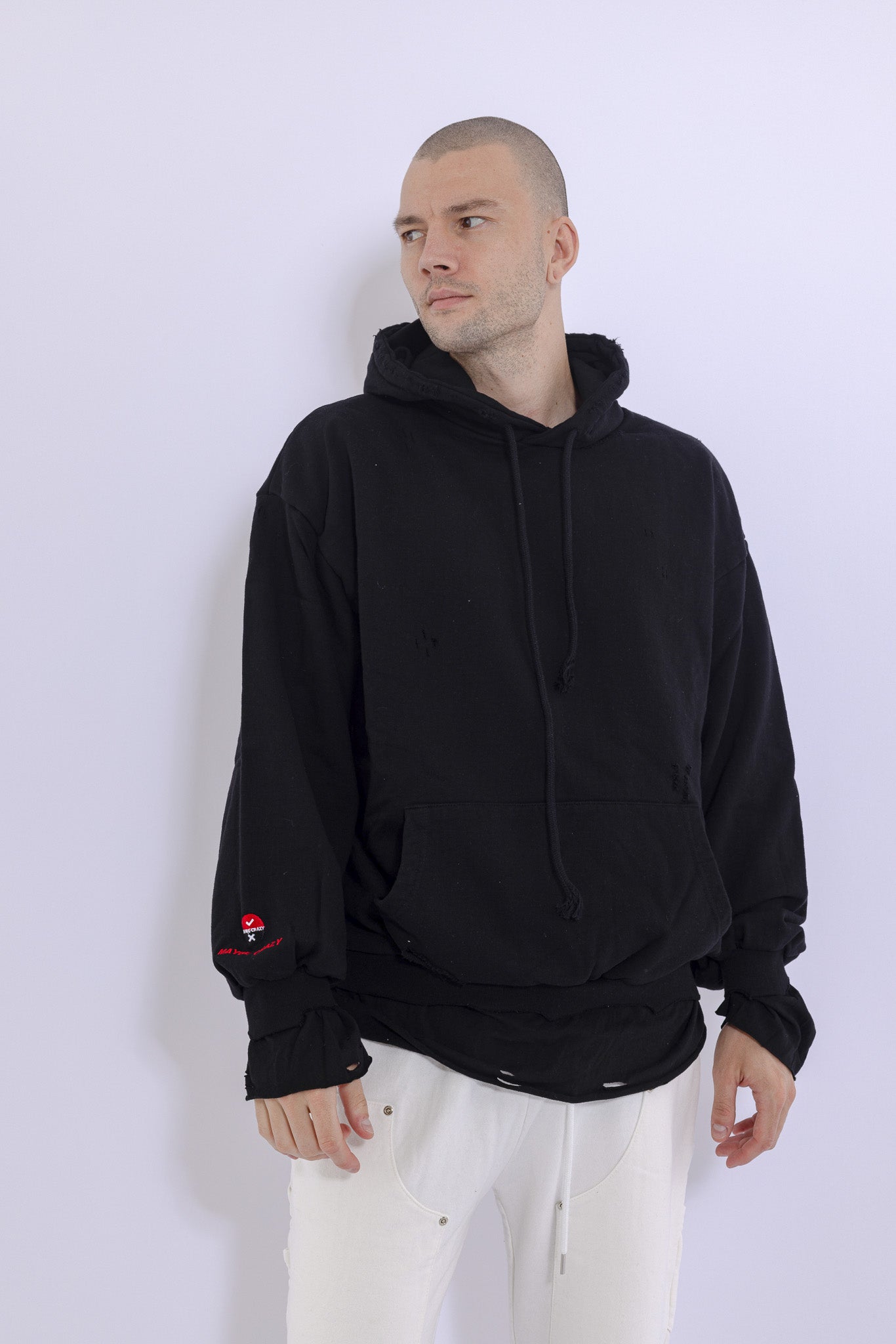 Slashed Mock Double Layer Hoodie